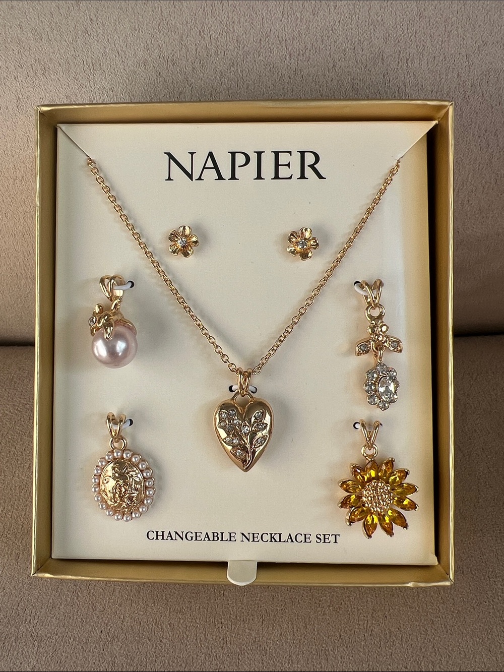 NWT Napier Gold-Tone Changeable Necklace Set with Earrings